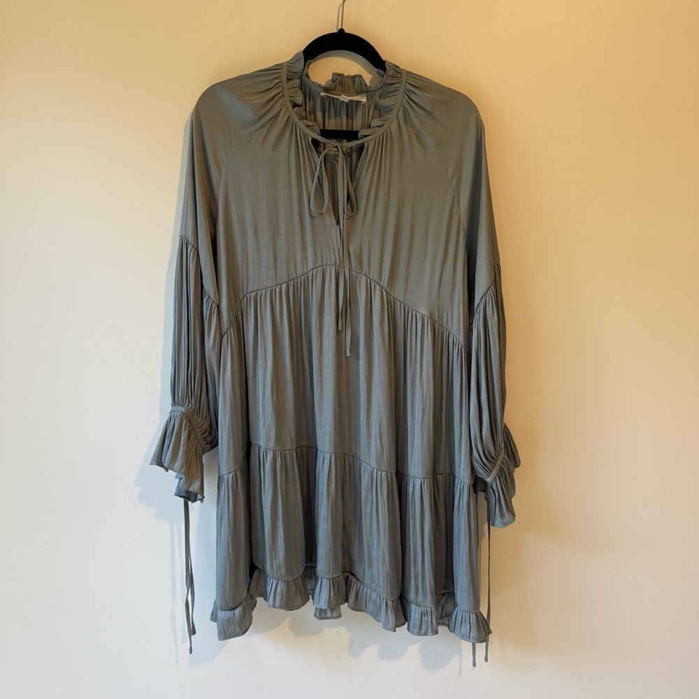 Brochu Walker mock neck free tie fit long sleeve viscose knee length dress SZ L
